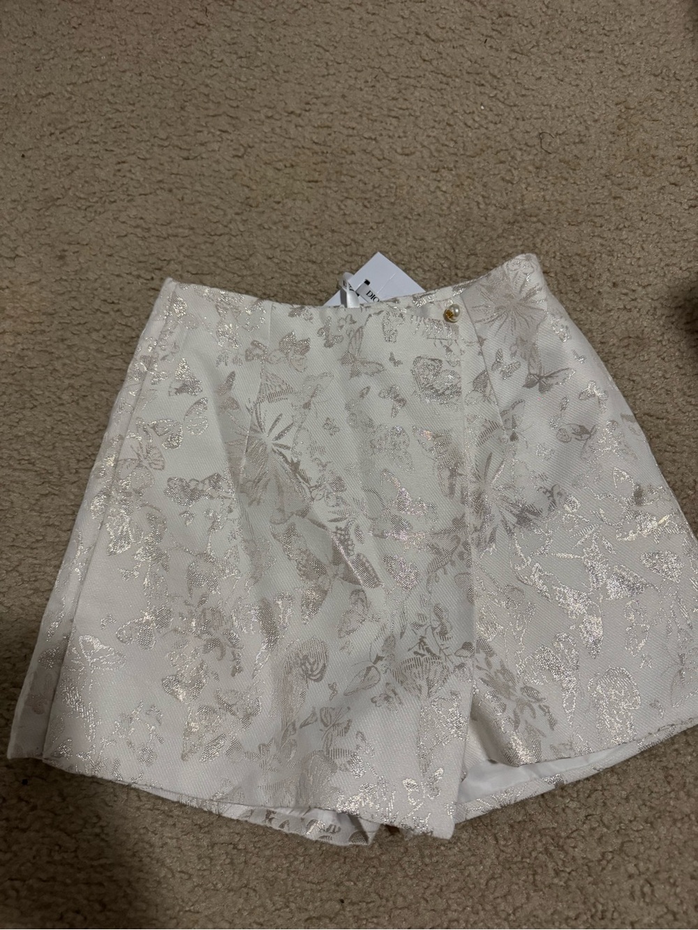 Ivory Floral Metallic Brocade Skort